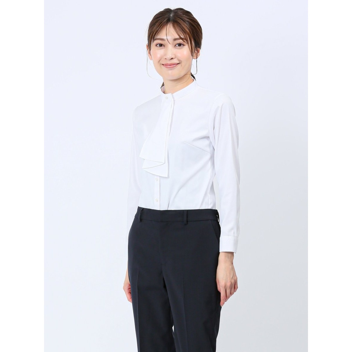 【ストレッチ 形態安定 透け防止 UVカット】m.f.エディトリアル ボウタイ脱着 長袖シャツ ストレッチ 形態安定 透け防止 UVカット】m.f.エディトリアル