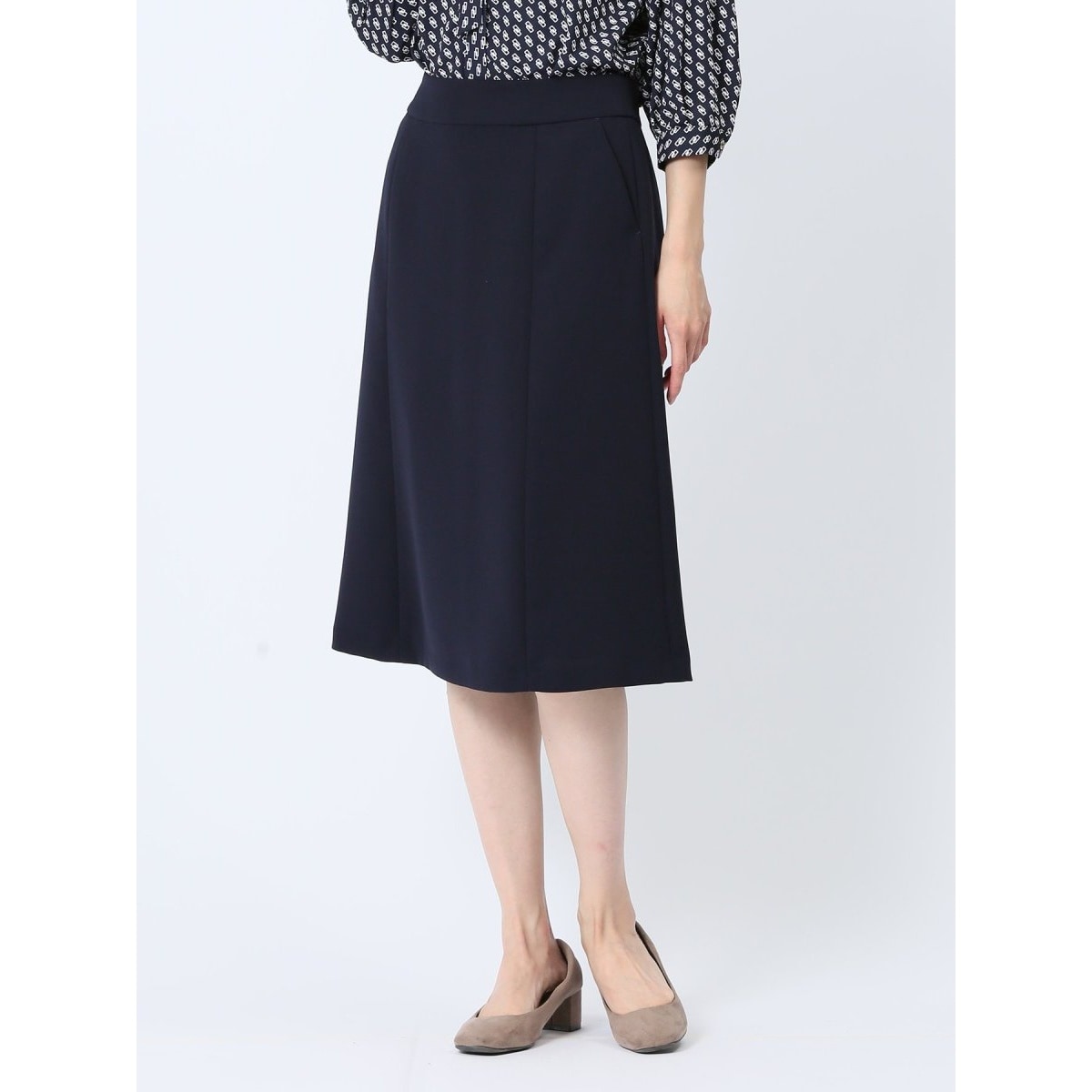 ストレッチ ウォッシャブル】m.f.エディトリアル フレアースカート 紺