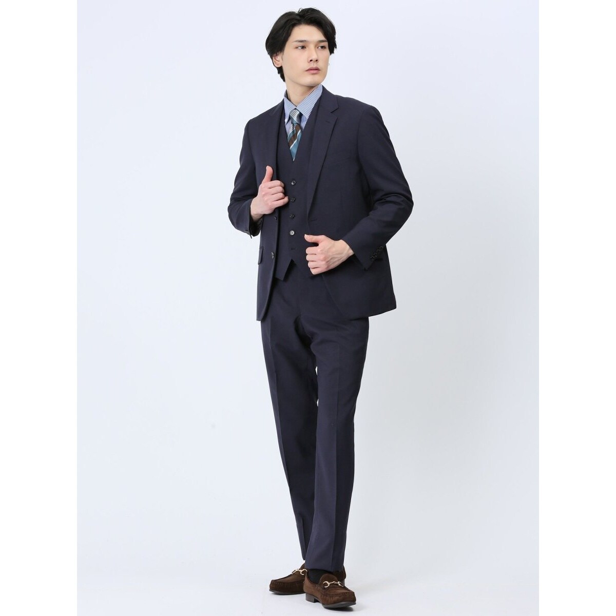 SLIM TAPERED_2】春夏 2釦シングルノータックスーツ ブラウン