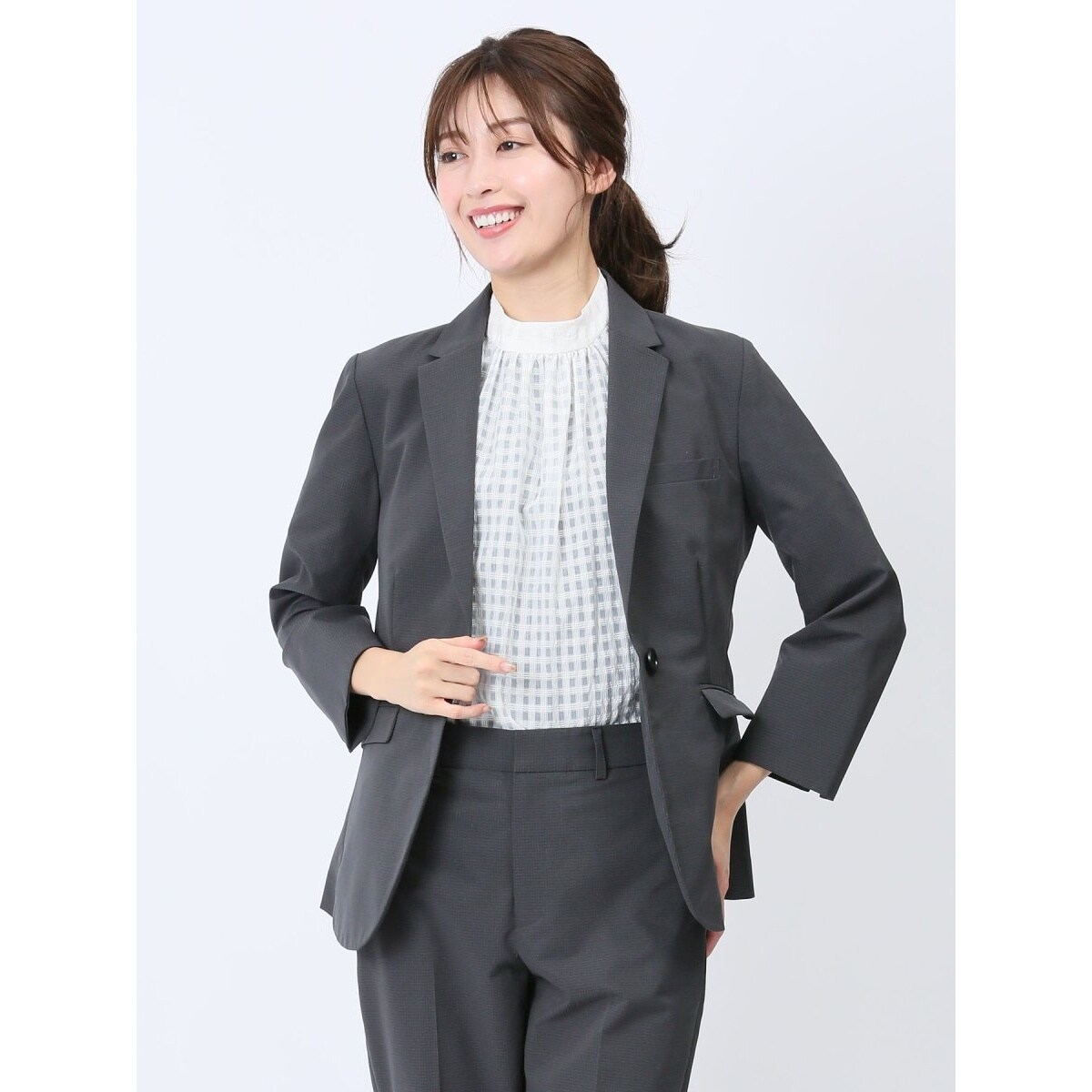 m．f．エディトリアル（m．f．editorial）/m．f．エディトリアル クールドッツ 1ボタン7分袖ジャケット グレー(セットアップ可能) m.f.エディトリアル クールドッツ 1ボタン7分袖ジャケット グレー