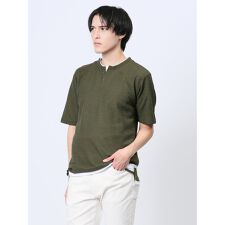 m.f.エディトリアル 杢スラブ フェイクヘンリーネック半袖Tシャツ