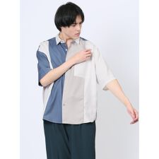 m.f.エディトリアル 縦切替 レギュラーカラー半袖BIGシャツ