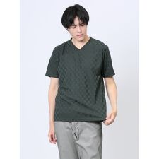 m.f.エディトリアル リンクス市松ジャガード Vネック半袖Ｔシャツ