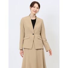 ストレッチウォッシャブル カラーレスジャケット キャメル(セットアップ可能)