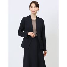 ストレッチウォッシャブル カラーレスジャケット 紺(セットアップ可能)