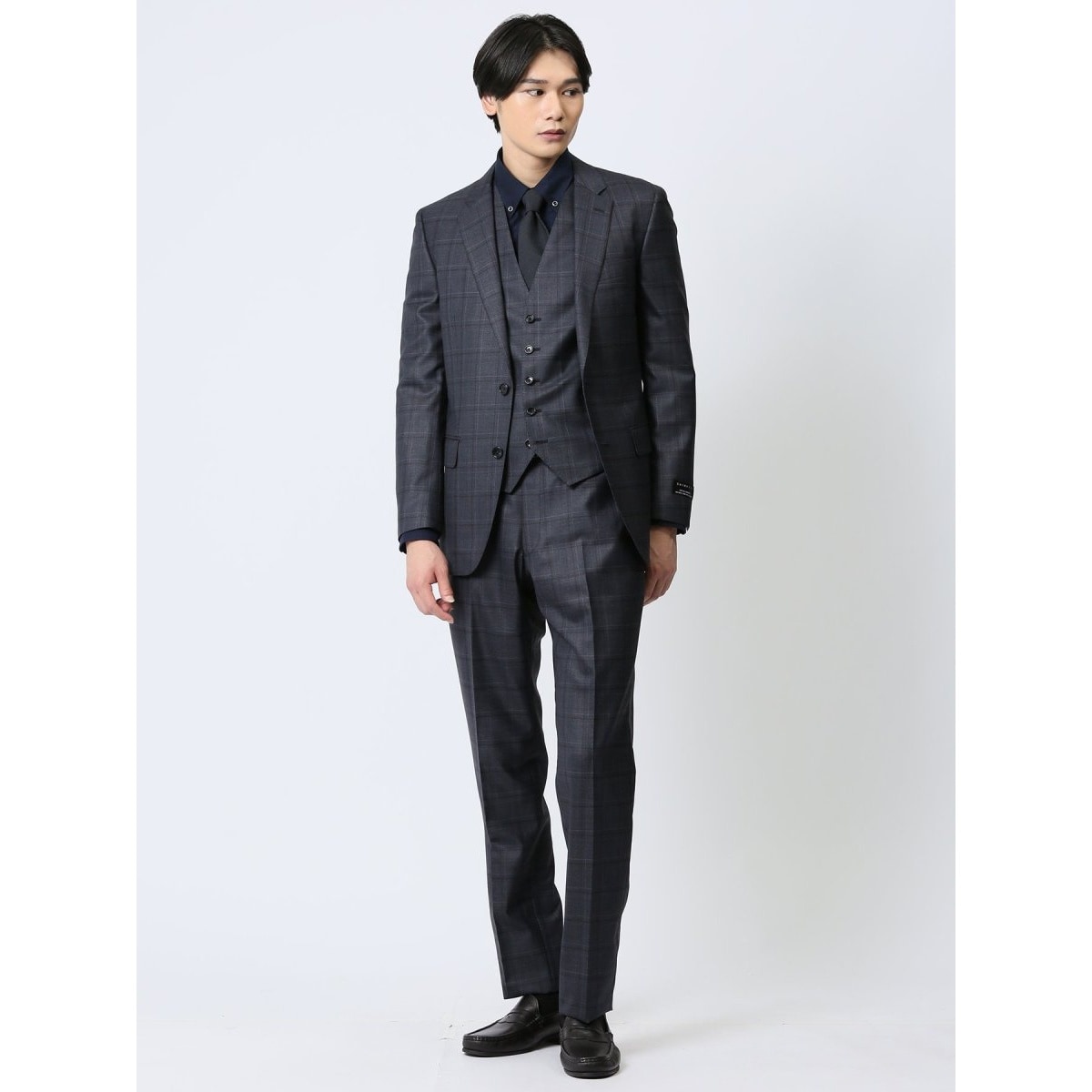 m．f．エディトリアル（m．f．editorial）/【光沢 ウール混】m．f．エディトリアル 2ボタン3ピース ビジネスセットアップスーツ チェッ… 光沢 ウール混】m.f.エディトリアル 2ボタン3ピース ビジネス