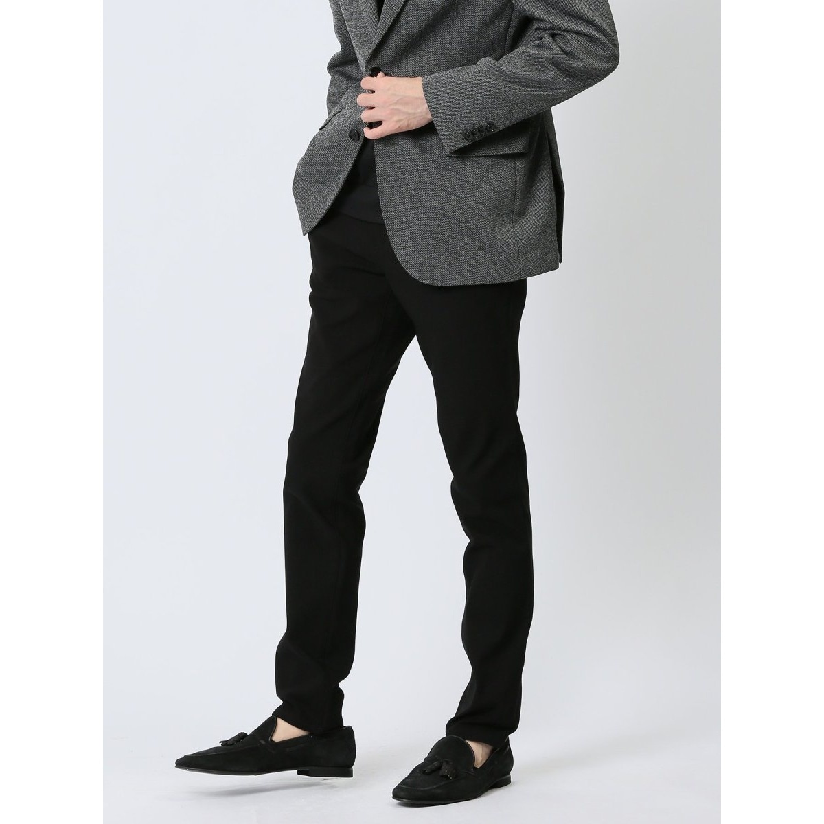 m.f.エディトリアル クロスストレッチ裏起毛 スリムパンツ ヘリンボン