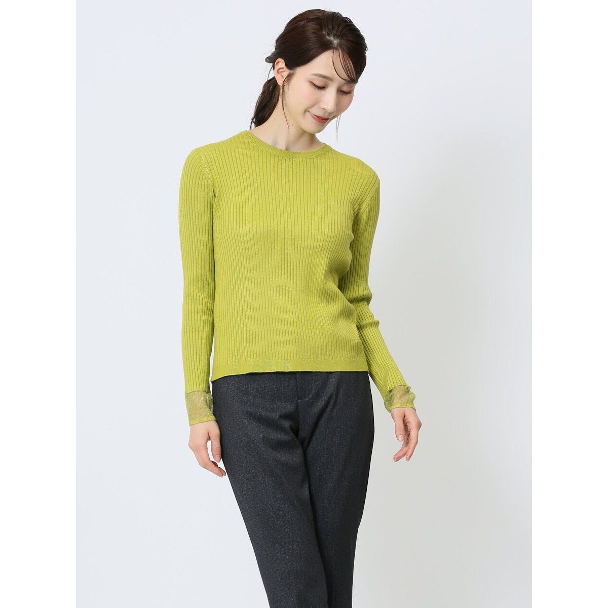 m.f.エディトリアル 袖口シアー リブ ニットプルオーバー