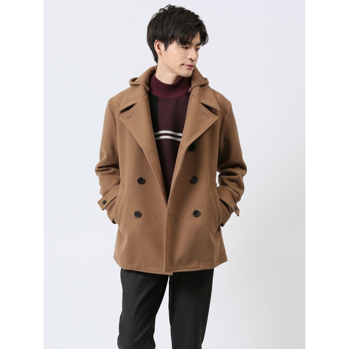 ストレッチ】 ニットメルトン フード着脱ピーコート | m.f.