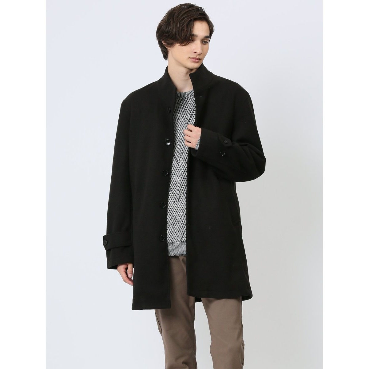 アンゴラ混】レノマ オム ウール スタンドコート 無地黒 | タカキュー