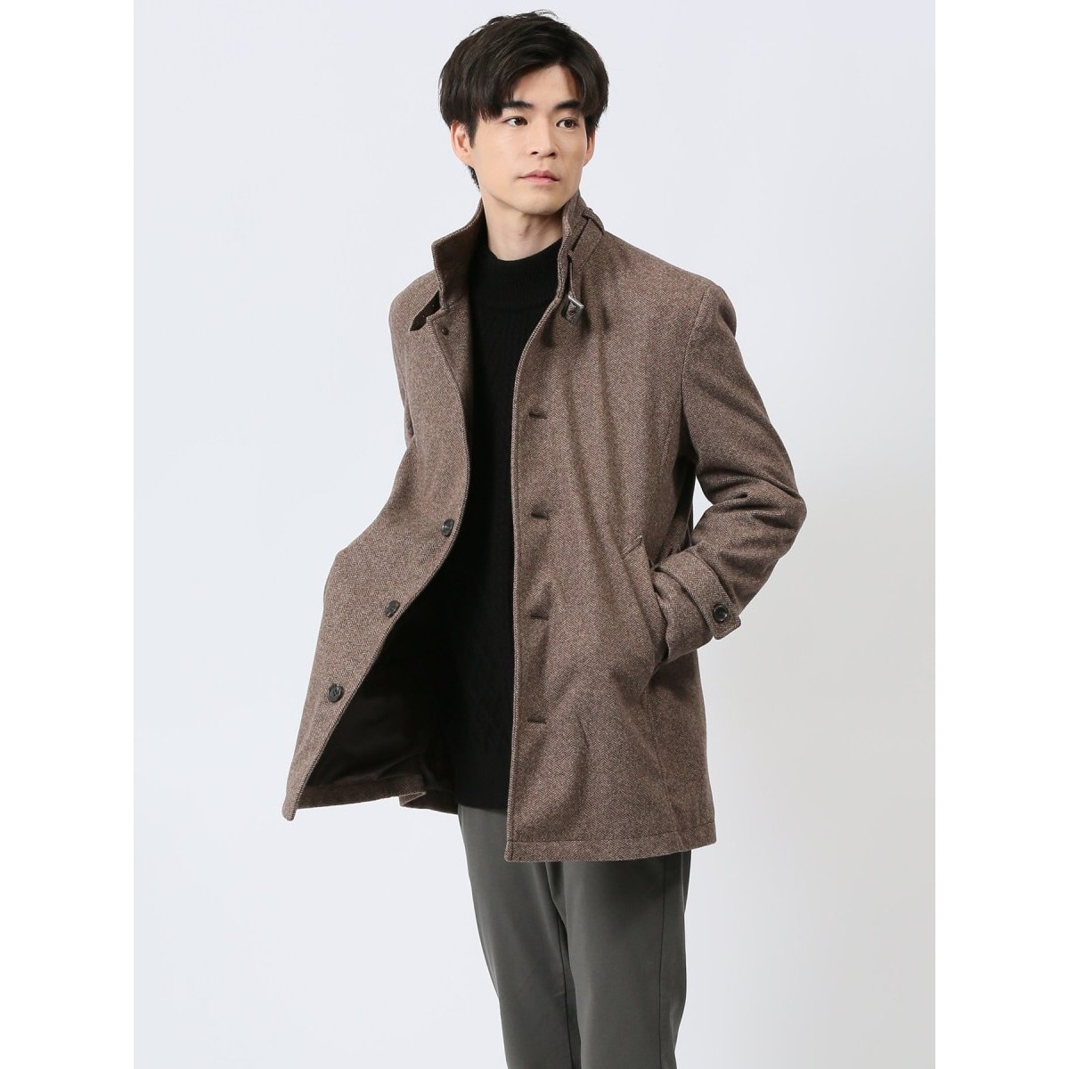 m．f．エディトリアル（m．f．editorial）/【表地ストレッチ】 ニットメルトン 衿ベルト スタンドコート 表地ストレッチ】 ニットメルトン 衿ベルト スタンドコート | m.f.