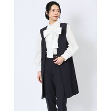 【ストレッチ ウォッシャブル】m.f.エディトリアル ロングジレ 紺(セットアップ可能)