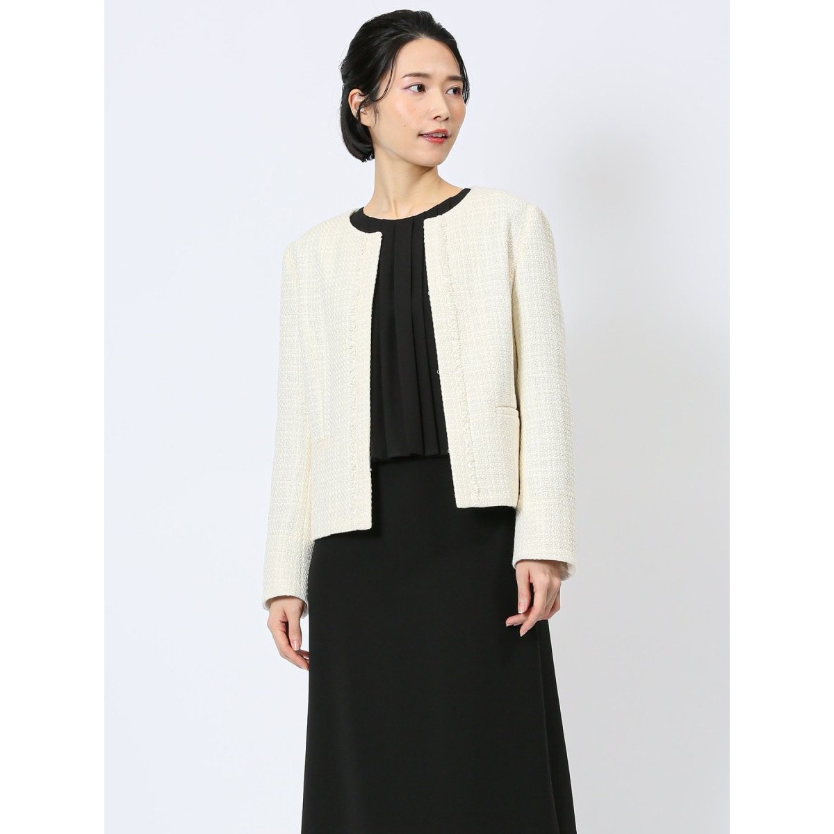 TOBECHICノーカラージャケット ツイードジャケット美品 ファンシーツイード ノーカラージャケット | トゥービーシック
