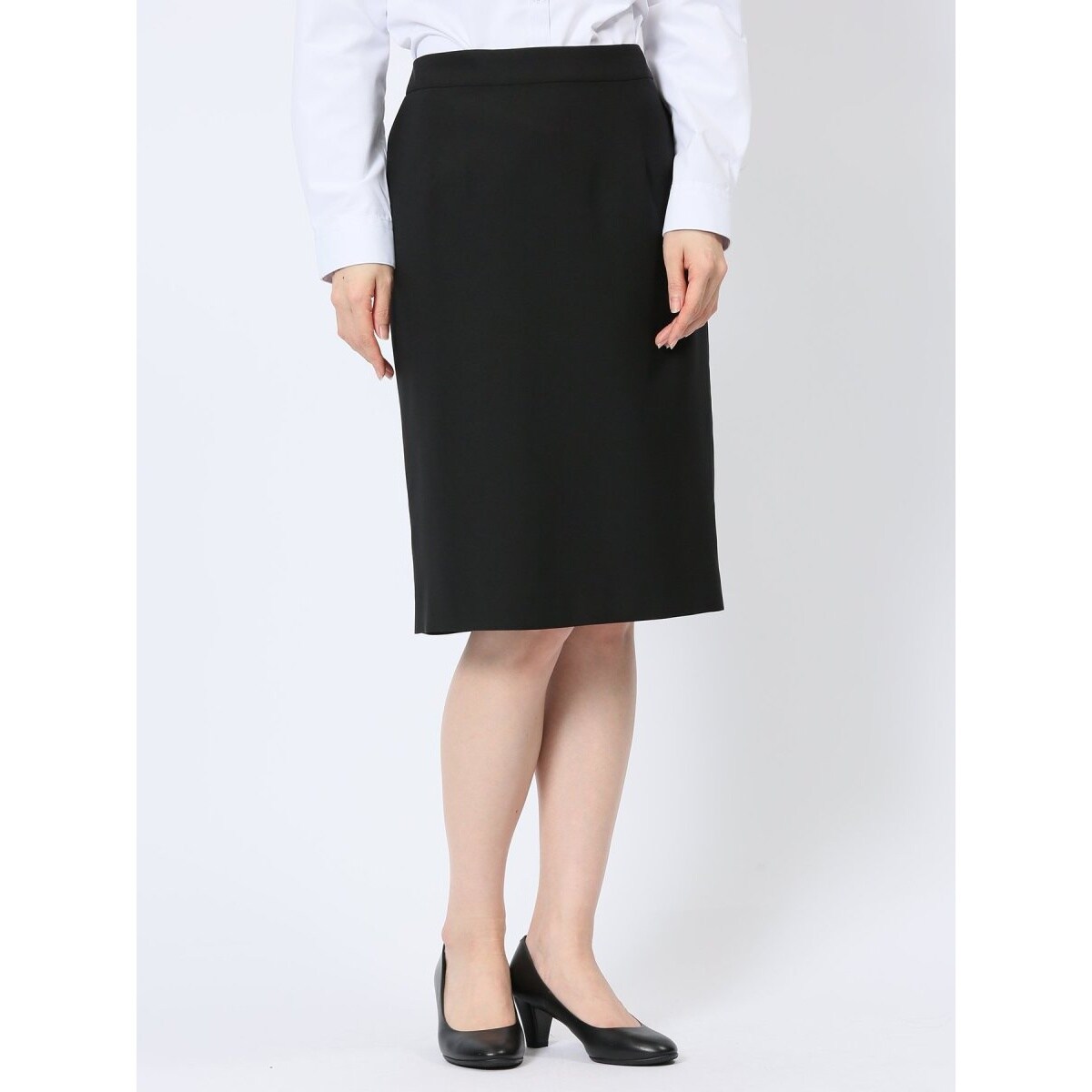 オールシーズン】洗えるストレッチタイトスカート ネイビー無地