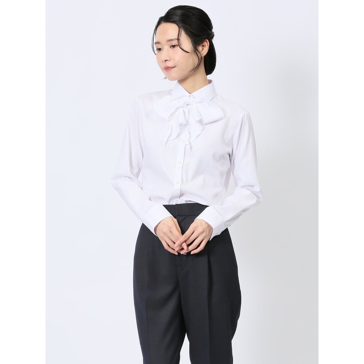【ストレッチ 形態安定 透け防止 UVカット】m.f.エディトリアル レギュラーカラー 長袖ブラウス ストレッチ 形態安定 透け防止 UVカット】m.f.エディトリアル