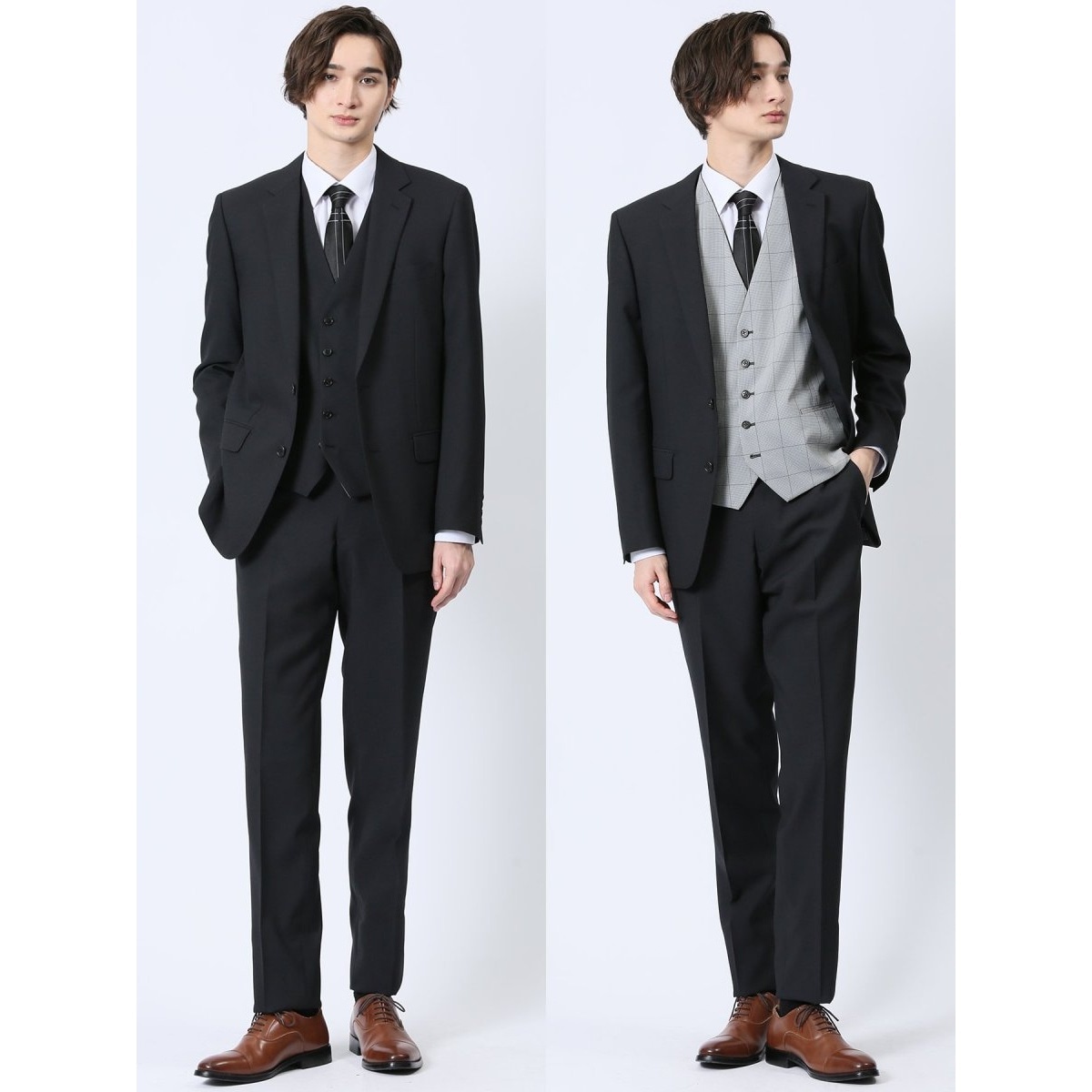 m.f.エディトリアル シルク混 SUPER140'S 2釦 3ピーススーツ チェック