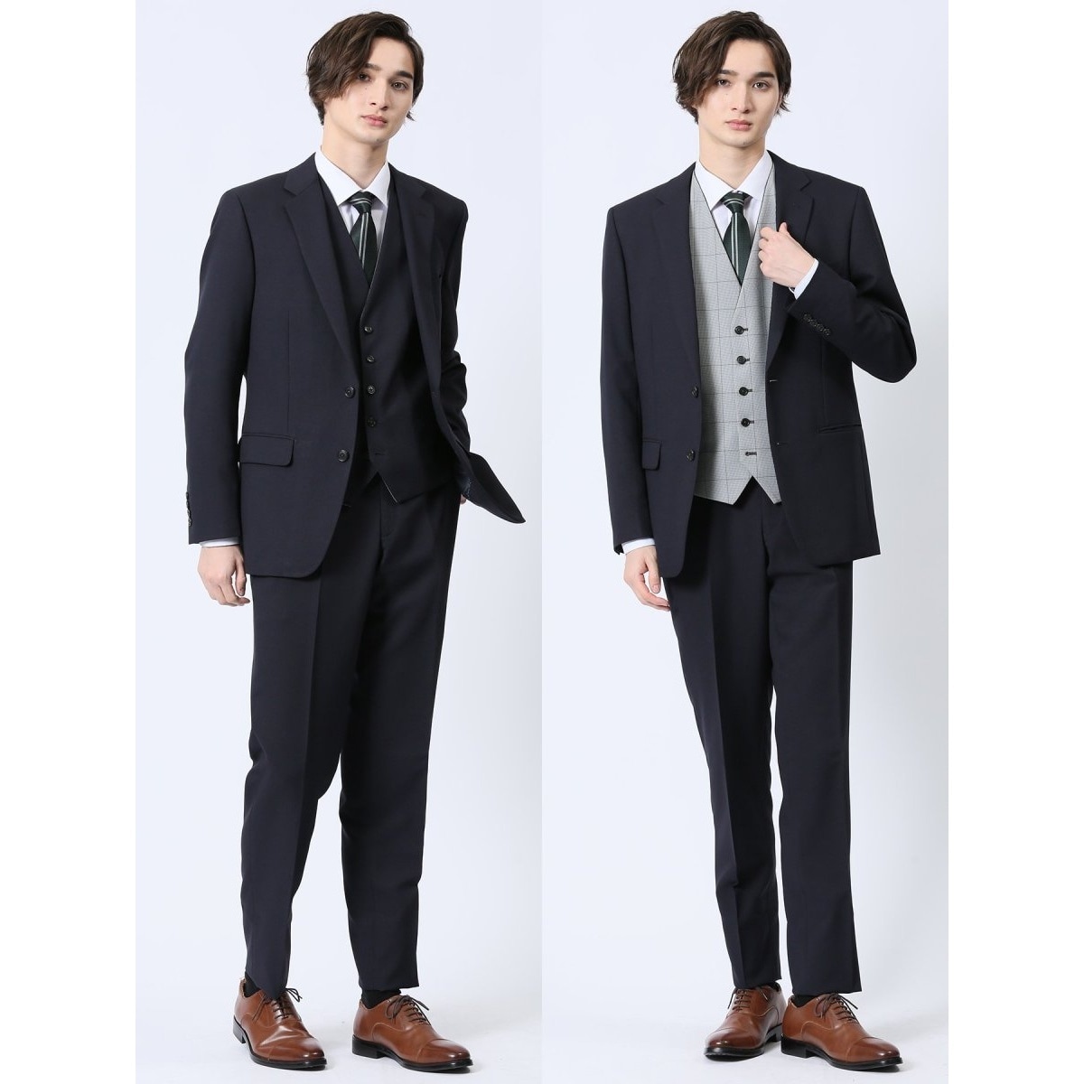 光沢 ウール混】m.f.エディトリアル 2ボタン3ピース ビジネス