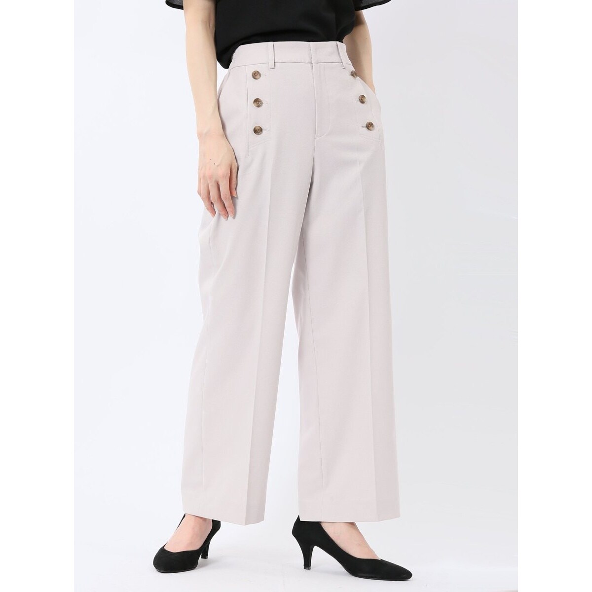 ストレッチ ウォッシャブル】m.f.エディトリアル 麻調 ワイドパンツ 紺