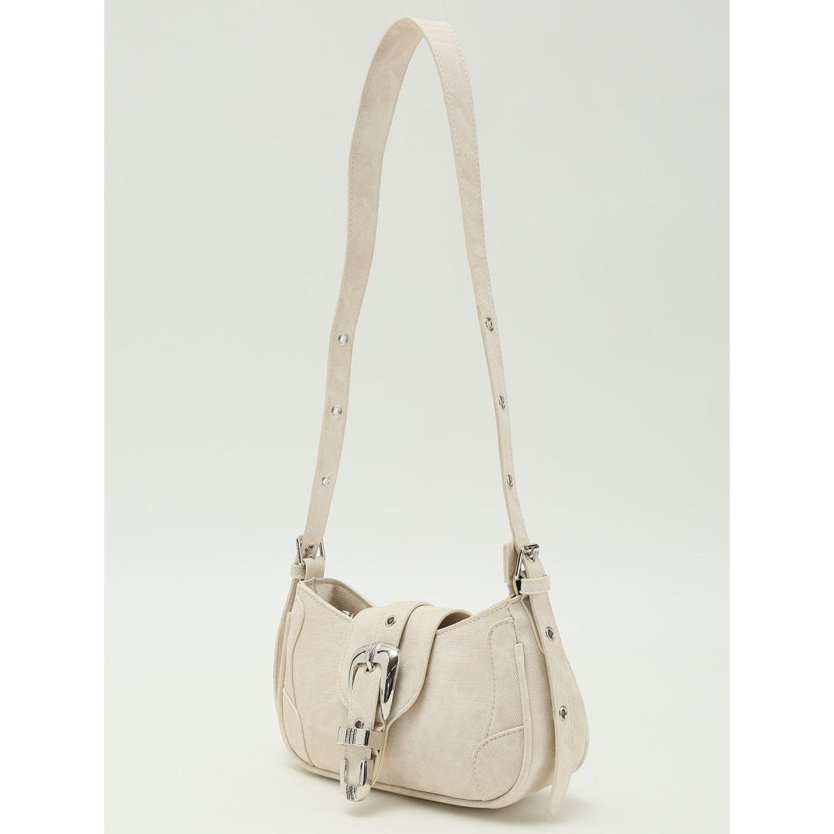 【天ファスナー仕様】m.f.エディトリアル デニム風 平手ハンドルショルダーバッグ