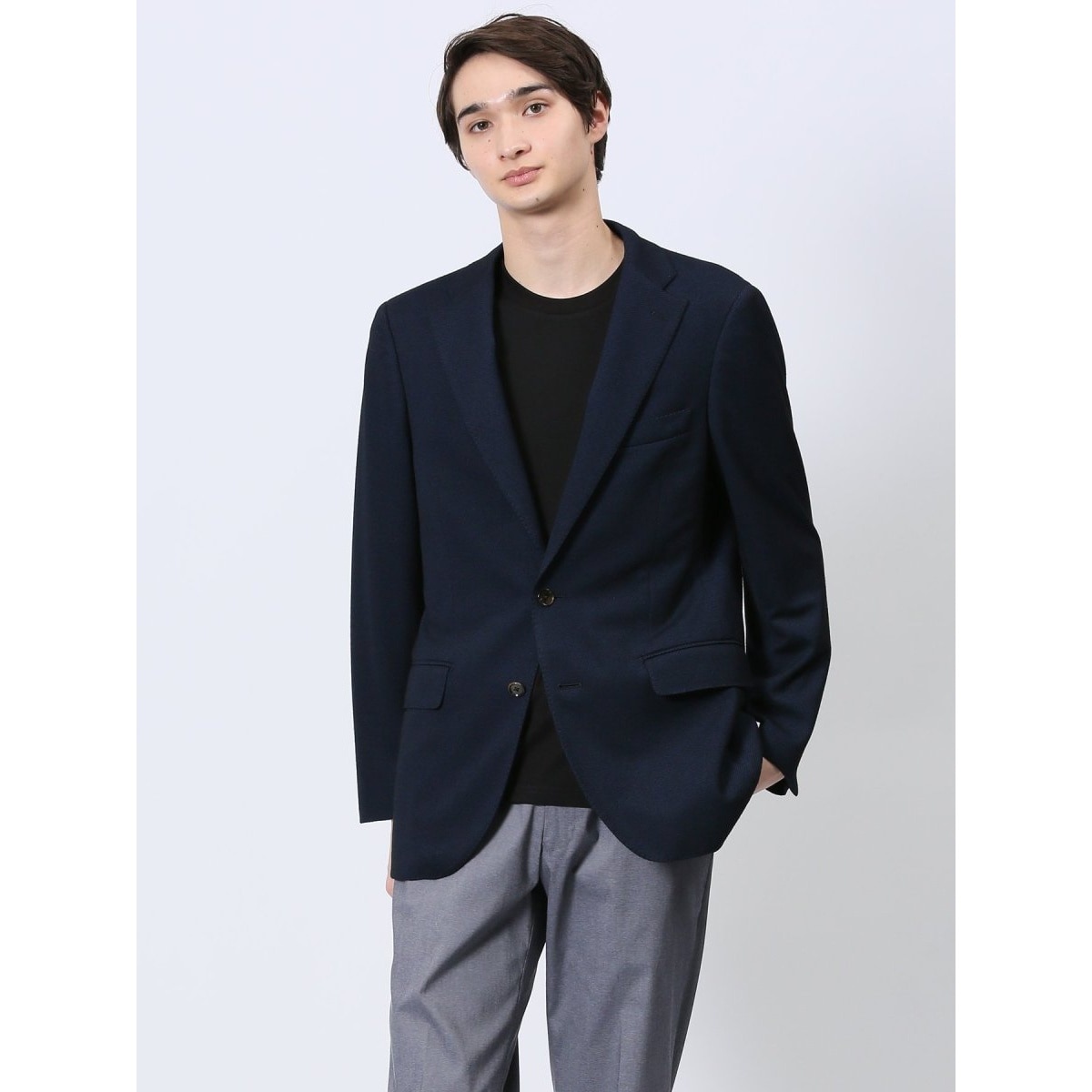 m．f．エディトリアル（m．f．editorial）/m．f．エディトリアル ITALY レーヨン混ニット 2ボタンジャケット 紺 m.f.エディトリアル ITALY レーヨン混ニット 2ボタンジャケット 紺