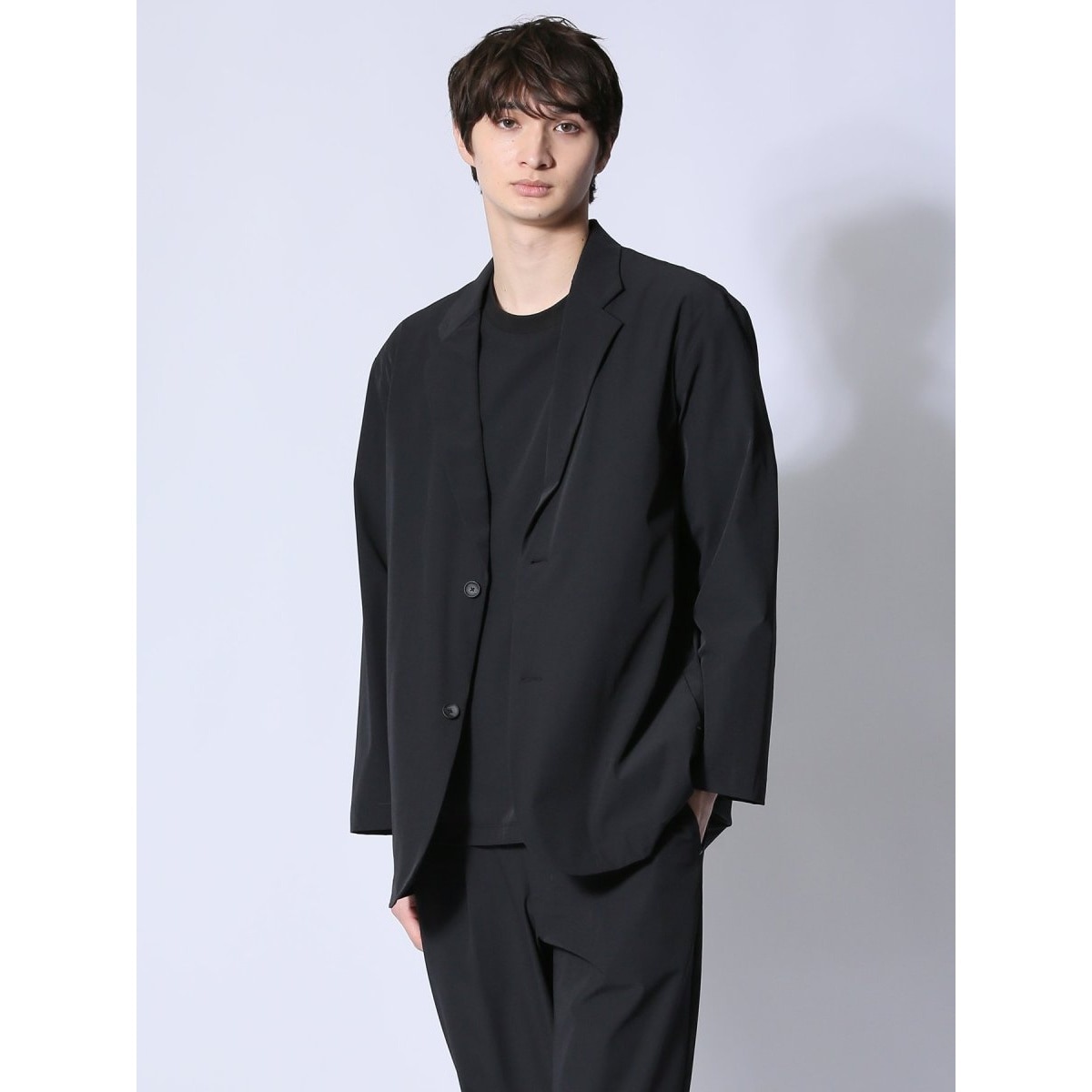 m.f.エディトリアル ITALY レーヨン混ニット 2ボタンジャケット 紺