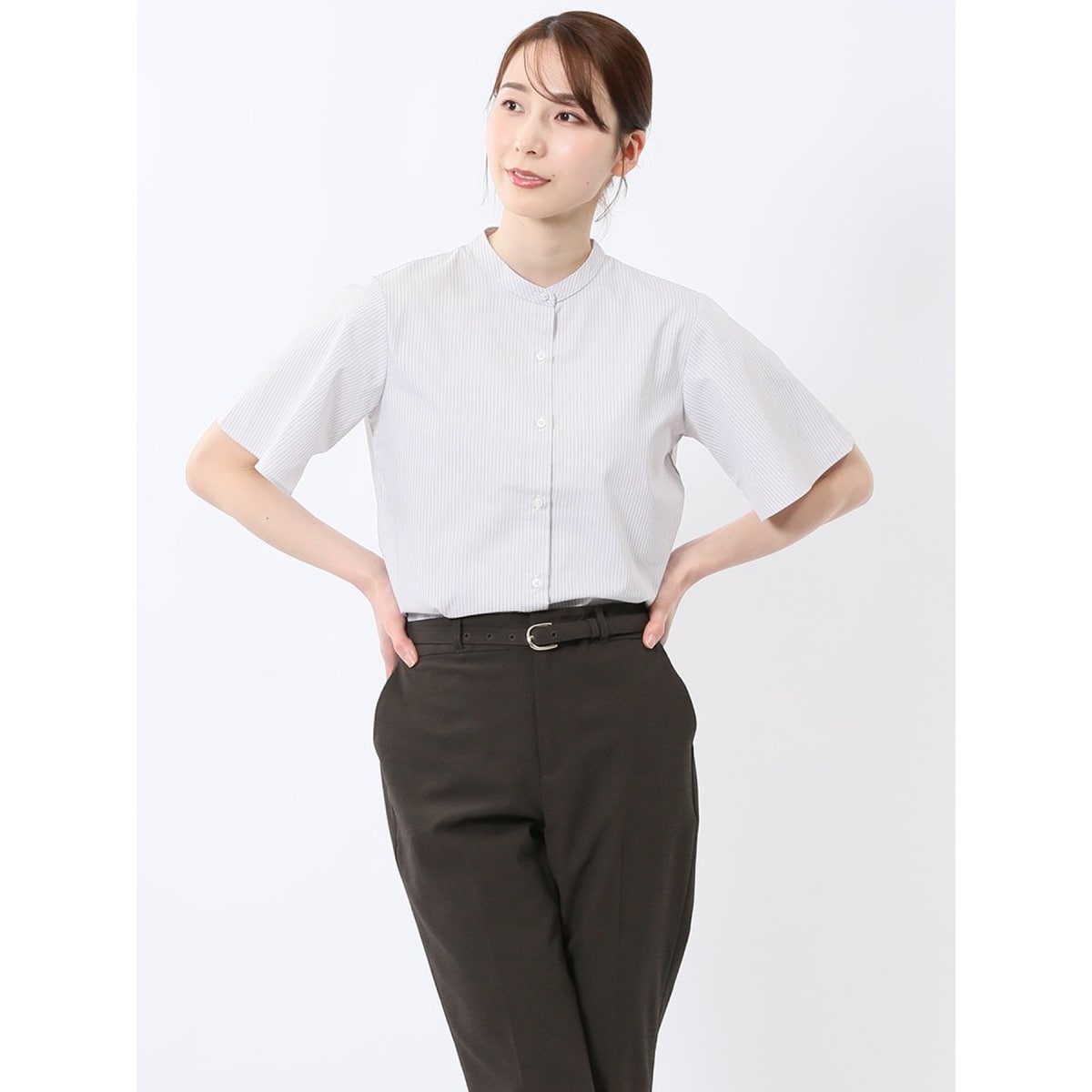 【ストレッチ 形態安定 透け防止 UVカット】m.f.エディトリアル レギュラーカラー 長袖ブラウス ストレッチ 形態安定 透け防止 UVカット】m.f.エディトリアル