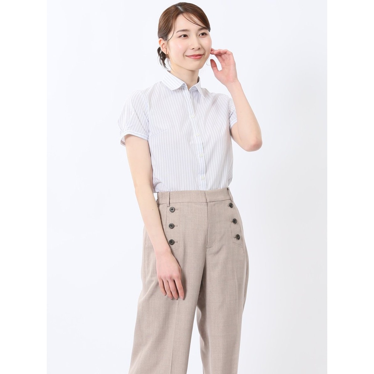 【ストレッチ 形態安定 透け防止 UVカット】m.f.エディトリアル ボウタイ脱着 長袖シャツ ストレッチ 形態安定 透け防止 UVカット】m.f.エディトリアル