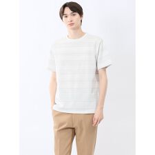 m.f.エディトリアル メッシュボーダー クルーネック半袖Tシャツ