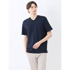 m.f.エディトリアル メランジ 裏ボーダー Vネック半袖Tシャツ
