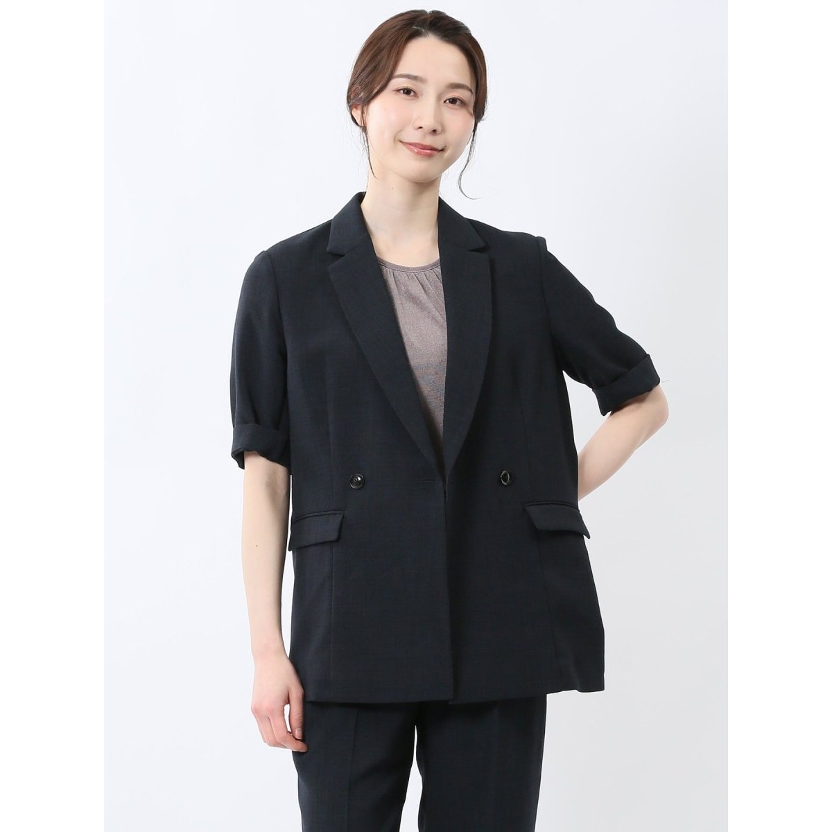 ストレッチ ウォッシャブル】m.f.エディトリアル 1釦ジャケット 紺