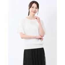 【ハンドウォッシャブル】m.f.エディトリアル クルーネック フレア袖 ストレッチニットプルオーバー