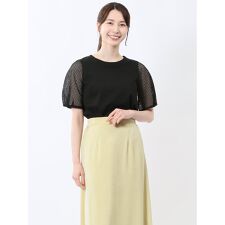 【ハンドウォッシャブル】m.f.エディトリアル レース切替 クルーネック ストレッチ半袖プルオーバー