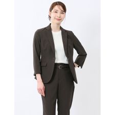 【吸水速乾 ストレッチ】m.f.エディトリアル 1釦7分袖ジャケット こげ茶(セットアップ可能)