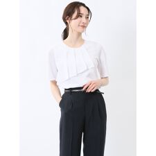 【ハンドウォッシャブル】m.f.エディトリアル アシメフリル ストレッチ半袖プルオーバー