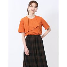 【ハンドウォッシャブル】m.f.エディトリアル アシメフリル ストレッチ半袖プルオーバー