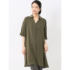 【ストレッチ 吸水速乾】m.f.エディトリアル 7分袖 スキッパー ワンピース