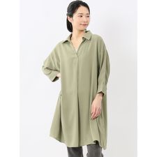 【ストレッチ 吸水速乾】m.f.エディトリアル 7分袖 スキッパー ワンピース