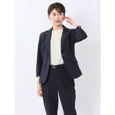 【吸水速乾 ストレッチ】m.f.エディトリアル 1釦7分袖ジャケット 紺(セットアップ可能)