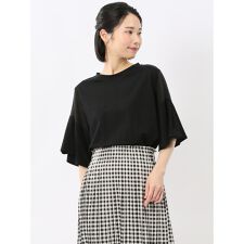 【ウォッシャブル】シアー切替 クルーネック 5分袖プルオーバー