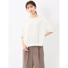 【ウォッシャブル】m.f.エディトリアル  異素材切替 クルーネック ドルマンプルオーバーTシャツ