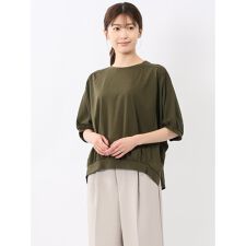【ウォッシャブル】m.f.エディトリアル  異素材切替 クルーネック ドルマンプルオーバーTシャツ