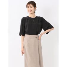【ストレッチ】【ウォッシャブル】m.f.エディトリアル  ホック付きクルー 半袖プルオーバーブラウス