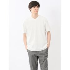 【マシンウォッシャブル】m.f.エディトリアル  バイヤスジャガード Vネック半袖Tシャツ