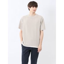 【ストレッチ】【ウォッシャブル】m.f.エディトリアル ストライプジャガード クルー半袖Tシャツ