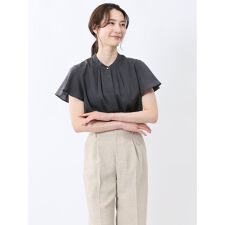 m.f.エディトリアル(m.f.editorial)の【ストレッチ】【吸水速乾】【抗菌防臭】m.f.エディトリアル バンドカラー フレア袖 比翼ブラウス