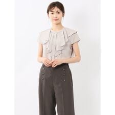 【ストレッチ】【マシンウォッシャブル】m.f.エディトリアル フリル ノースリーブブラウス
