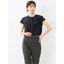 【ストレッチ】【マシンウォッシャブル】m.f.エディトリアル フリル ノースリーブブラウス