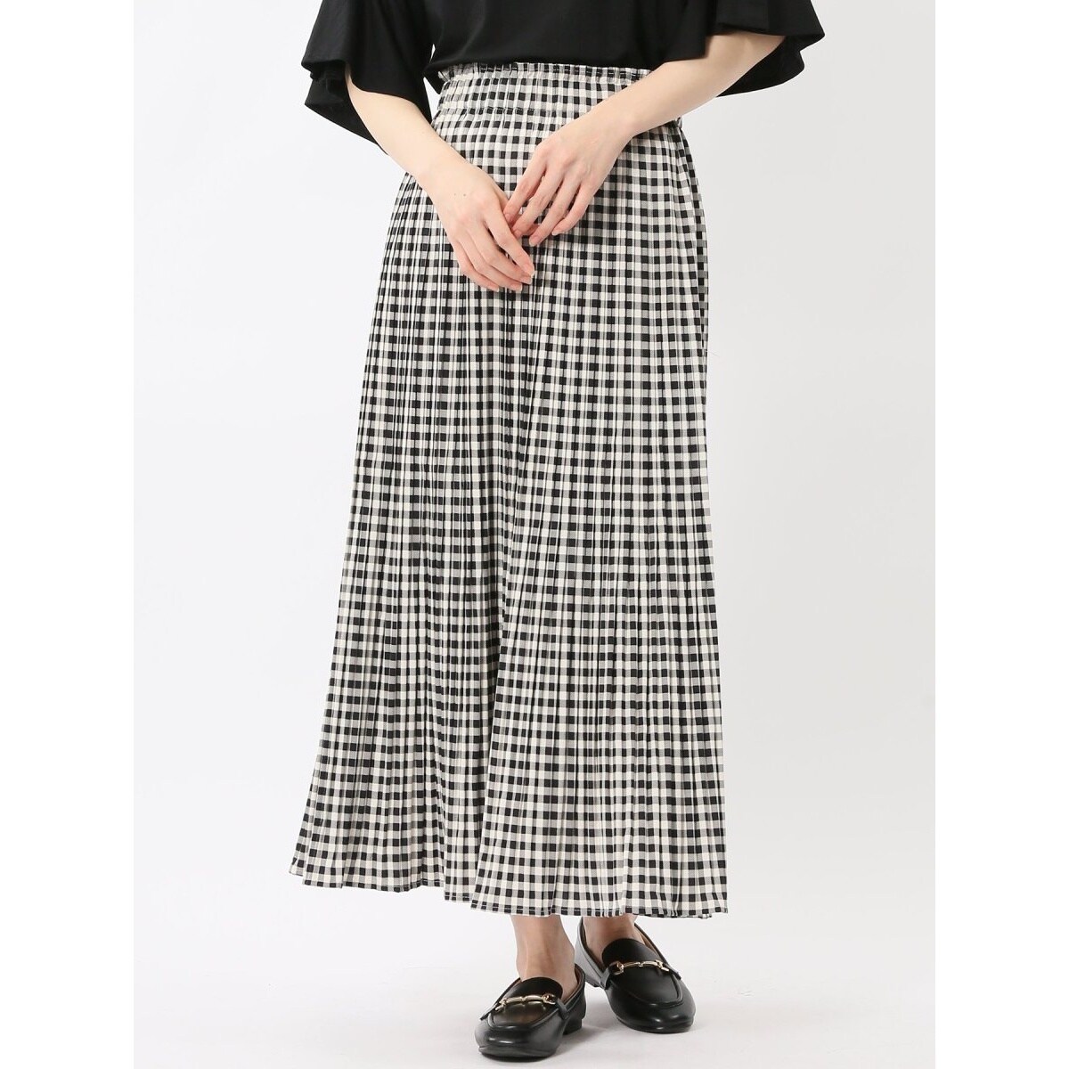 ロング丈 ウエストゴム】ハンチ チェック柄 プリーツスカート | m.f.
