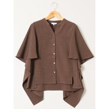 麻調合繊 スキッパー ケープブラウス