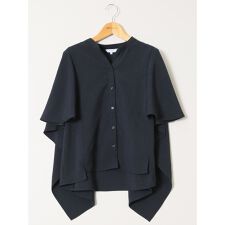 麻調合繊 スキッパー ケープブラウス